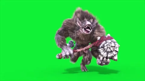 Green Screen Humanoid Rat Monster Runcycle Loop Fur 3D Animation Rendering C Stock Footage 306222893