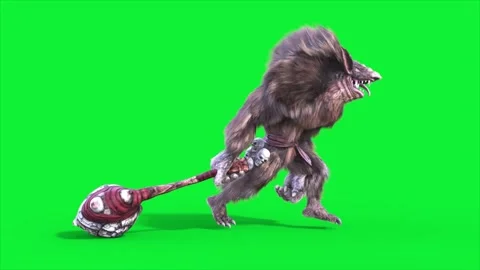 Green Screen Humanoid Rat Monster Walkcycle Side Loop Fur 3D Animation Rende Stock Footage 306222979