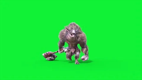 Green Screen Humanoid Rat Monster Walks Front Fur 3D Animation Rendering CGI Stock Footage 306223004