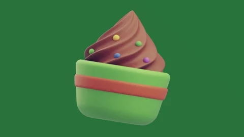 Green screen icon red stripe chocolate covered in cup box cupcake top green Stock Footage 335980279