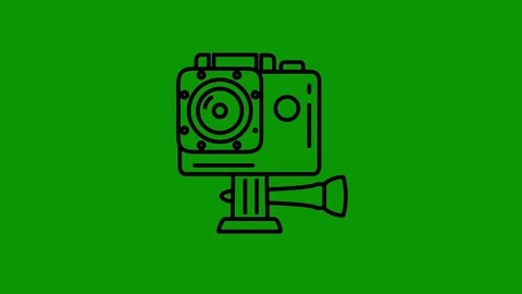 Green screen image chair camer black line drawing icon animated chromakey Video stock 314068082