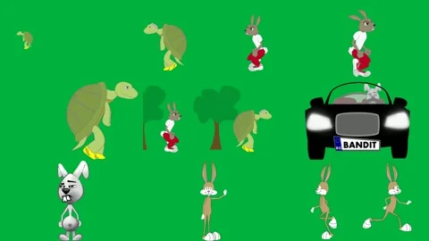 Green screen image fish it rabbit turtle are walking together white shirt. 스톡 동영상 310563150