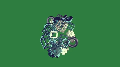 A green screen with an image of robot on it and bunch keys blue white cubes Видео 335090991
