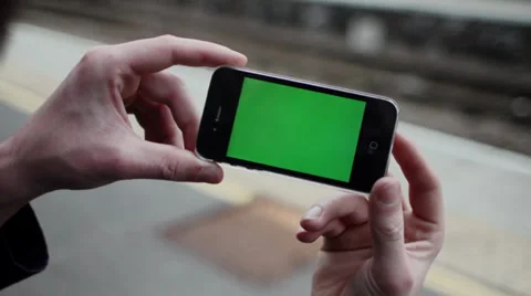Green Screen iPhone 4 at Train Station.mp4 Stock Footage