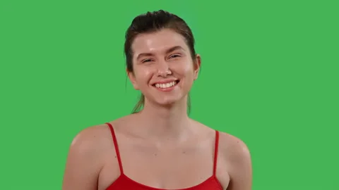 Green screen joyful lady smiling Stock Footage 234869763