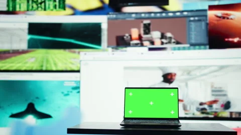 Green screen laptop and streaming media ... | Stock Video | Pond5