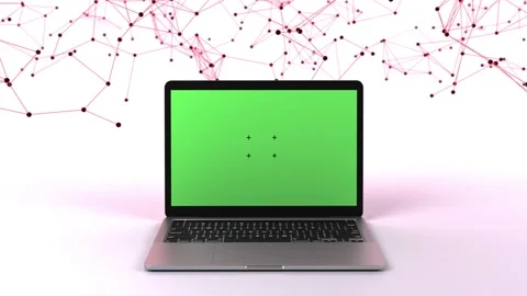 Green screen Laptop with blank display and tracking points with data background Stock Footage 279840038