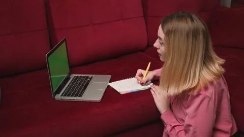 Green screen laptop computer concept: online distance education, video call Stock Footage 145494948