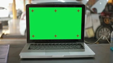 Green screen laptop computer on desk tab... | Stock Video | Pond5