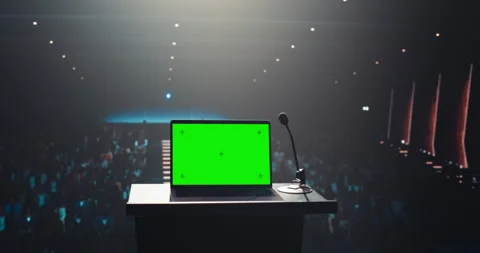 Green Screen Laptop at Conference Stock Footage 283432046