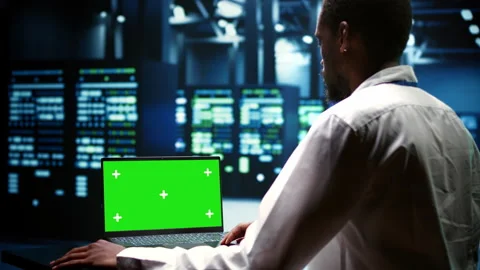 Green screen laptop server scan Stock Footage 246243511