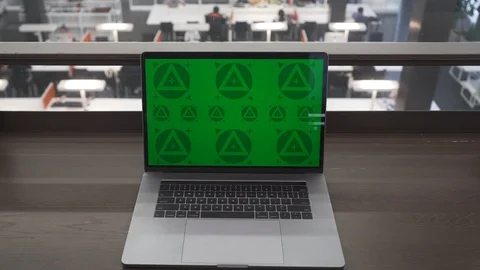 Green Screen Laptop on the Table in Office. 4K Close Up. Stock Footage 112307069