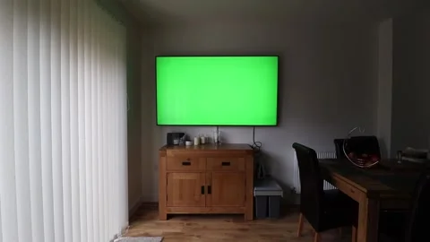 Green screen large tv on the wall Stock Footage 156060835
