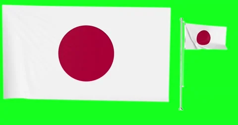 Green screen loop of Japan two flags waving japanese flagpole animation 3d Stock Footage 138135022