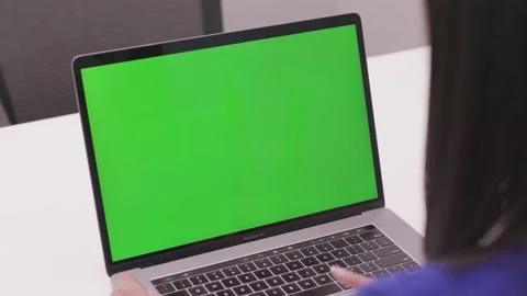 Green Screen on Macbook Pro - Woman typing Stock Footage