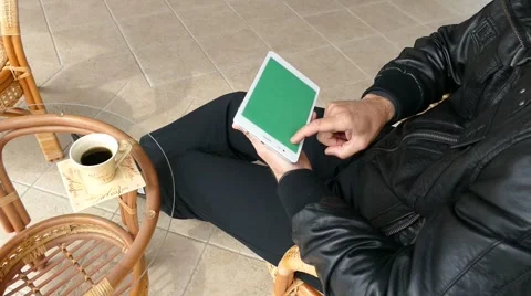 Green Screen Male Model Looking At Ipad - Tablet Technology Internet Search Stock Footage 49104404