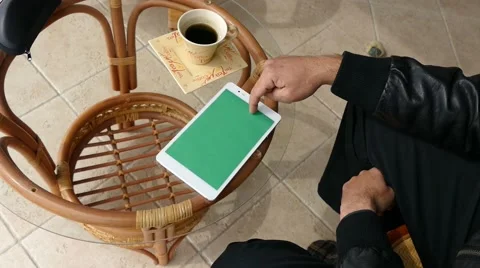 Green Screen Male Model Looking At Ipad - Tablet Technology Internet Search Stock Footage 49110190
