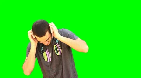 Green Screen man Dance dancer dancing music headphones hear fashion dj Video stock 10731789