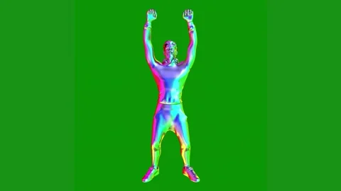 Green screen man is running his hands up air dancing body suit middle woman Stock Footage 314064769