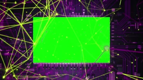 Green screen microchips with neon lines on circuit board Video stock 337526973