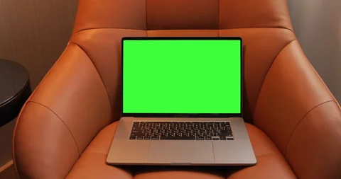 Green Screen Mock-up Laptop Placed on the Armchair at the Luxury Hotel Interior. Video stock 140249597