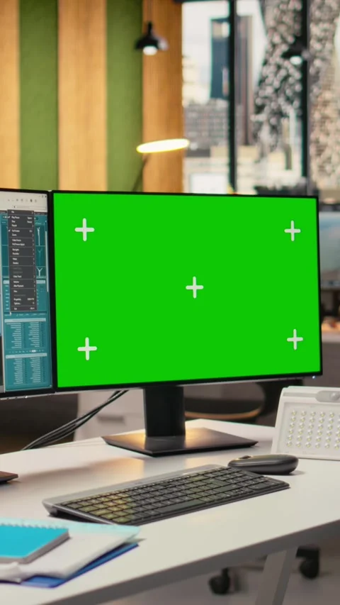 Green screen mockup computer used for smart electric grid development Stock Footage 315474317
