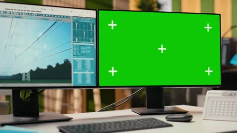 Green screen mockup computer used for smart electric grid development Stock Footage 315612726