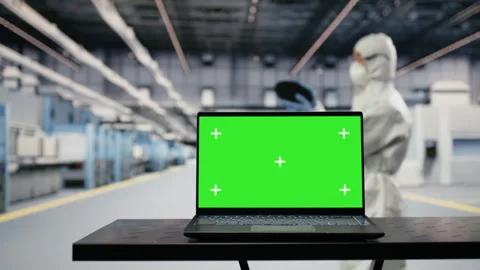 Green screen mockup laptop, using automated systems and engineer Stock Footage 333391901