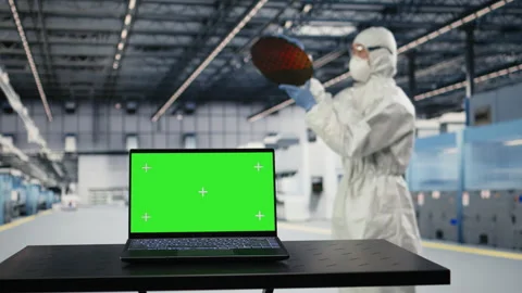 Green screen mockup laptop, using automated systems and engineer Stock Footage 333394218