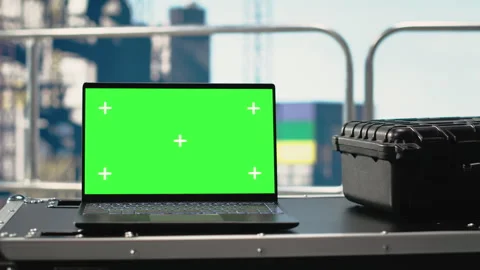 Green screen mockup tablet on drilling rig ship monitoring operations Stock Footage 319970135