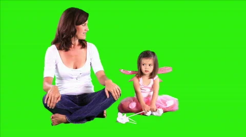 green screen mom and little girl | Stock Video | Pond5