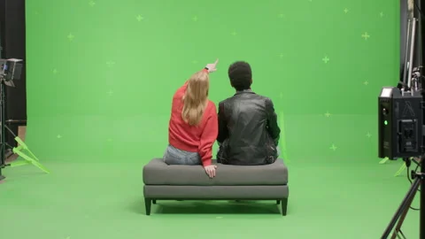 GREEN SCREEN Multi-racial couple pretending they are visiting a museum Stock Footage 255829075