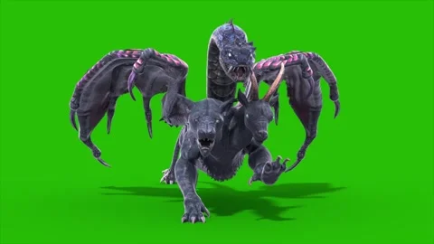 Green Screen Mythological Chimera Runcycle Loop Front Monsters 3D Animations Stock Footage 340357122