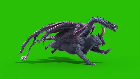Green Screen Mythological Chimera Runcycle Loop Side Monsters 3D Animations Stock Footage 340357127