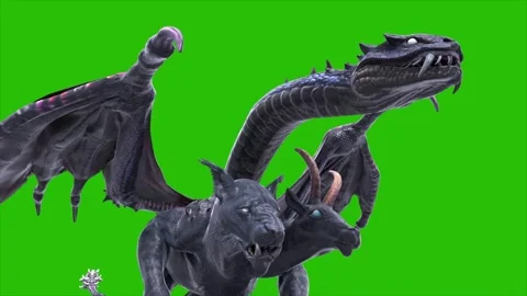 Green Screen Mythological Chimera Walkcycle Loop Close up Monsters 3D Animat Stock Footage 340357136