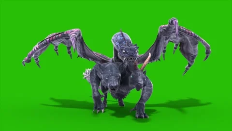 Green Screen Mythological Chimera Walkcycle Loop Front Monsters 3D Animation Stock Footage 340357140