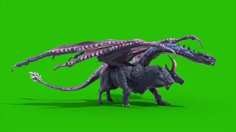 Green Screen Mythological Chimera Walkcycle Loop Side Monsters 3D Animations Stock Footage 340357144