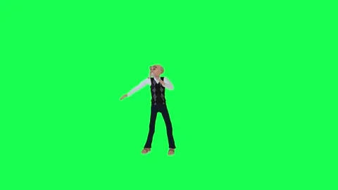 Green screen old thin man dancing in the party chroma key, front angle Stock Footage 259824322