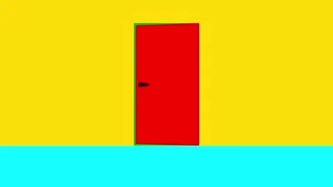 Green Screen Open Door Animation in Bright Yellow Room Stock Footage 304478289