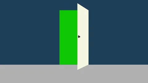 Green Screen Open Door Animation in Navy Blue Room Stock Footage 304478328