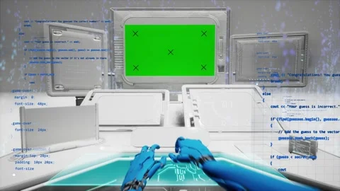 Green screen opener 3d animation with computer futuristic cyberpunk station  Stock Footage 304111674