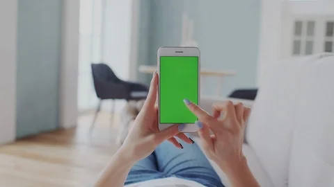 Green Screen or Chroma Key Tracking. Point of view. Closeup. Girl with Mobile Stock Footage 122415125