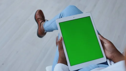 Green Screen or Mock Up Display on Mobile Tablet PC. Closeup. African American Stock Footage 121095178