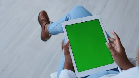 Green Screen or Mock Up Display on Portable Tablet PC. African American Girl Stock Footage 121095611