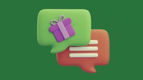 Green screen an orange speech bubble on two bubbles gift box top green screen Video stock 335980852