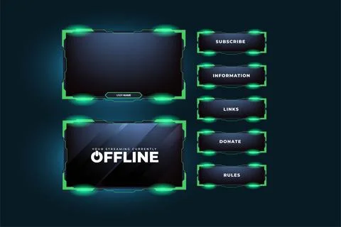 Green screen overlay vector on a dark background. Live gaming screen panel an Illustrazione stock