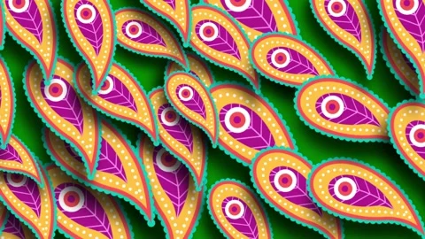 Green screen peacocks feathers bunch orange flowers pattern purple image Stock Footage 314068273