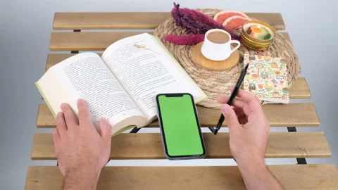 Green screen phone working Stock Footage 236376690