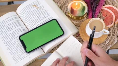 Green screen phone working Video stock 236403264