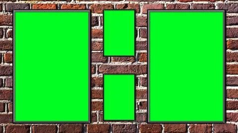 Green screen photo frames on a brick wall - copy space Stock-Illustration